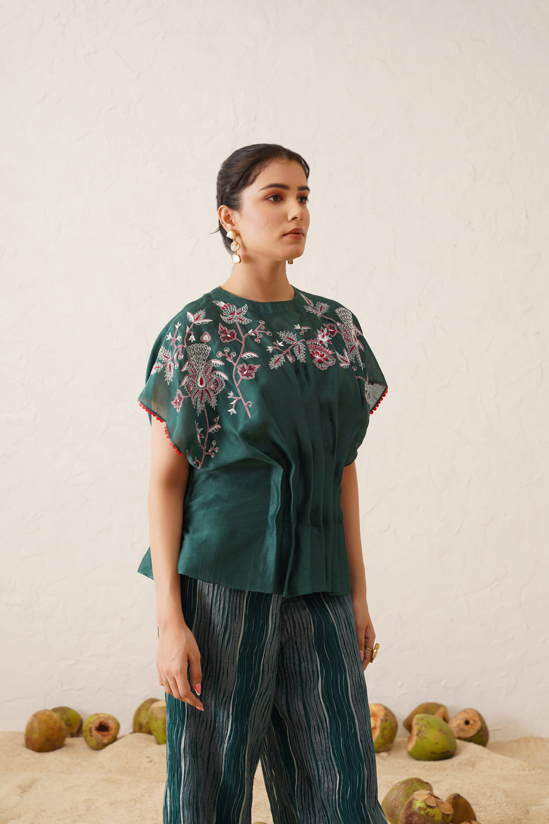 Hand Embroidered Chanderi Co-ord Set