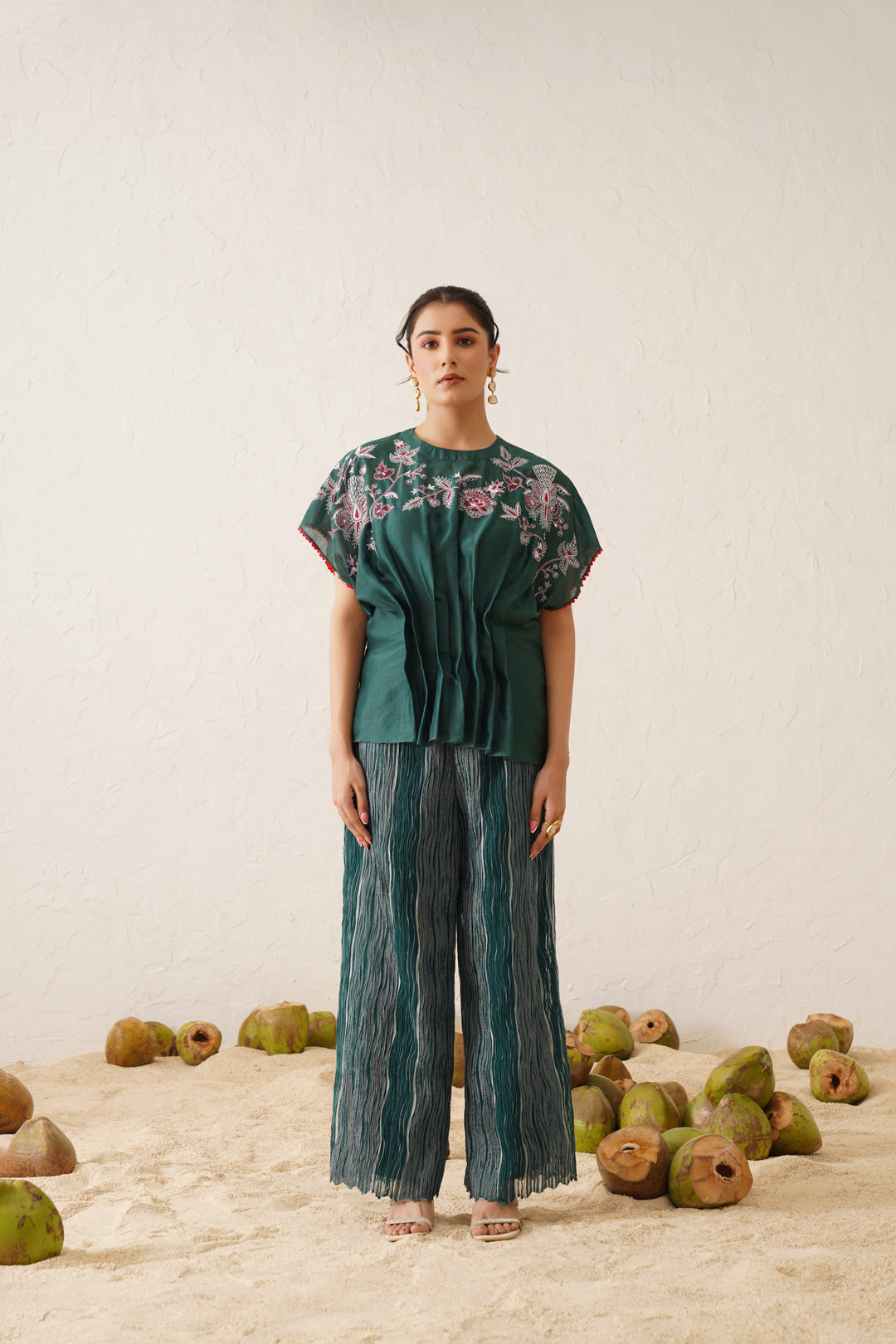 Hand Embroidered Chanderi Co-ord Set