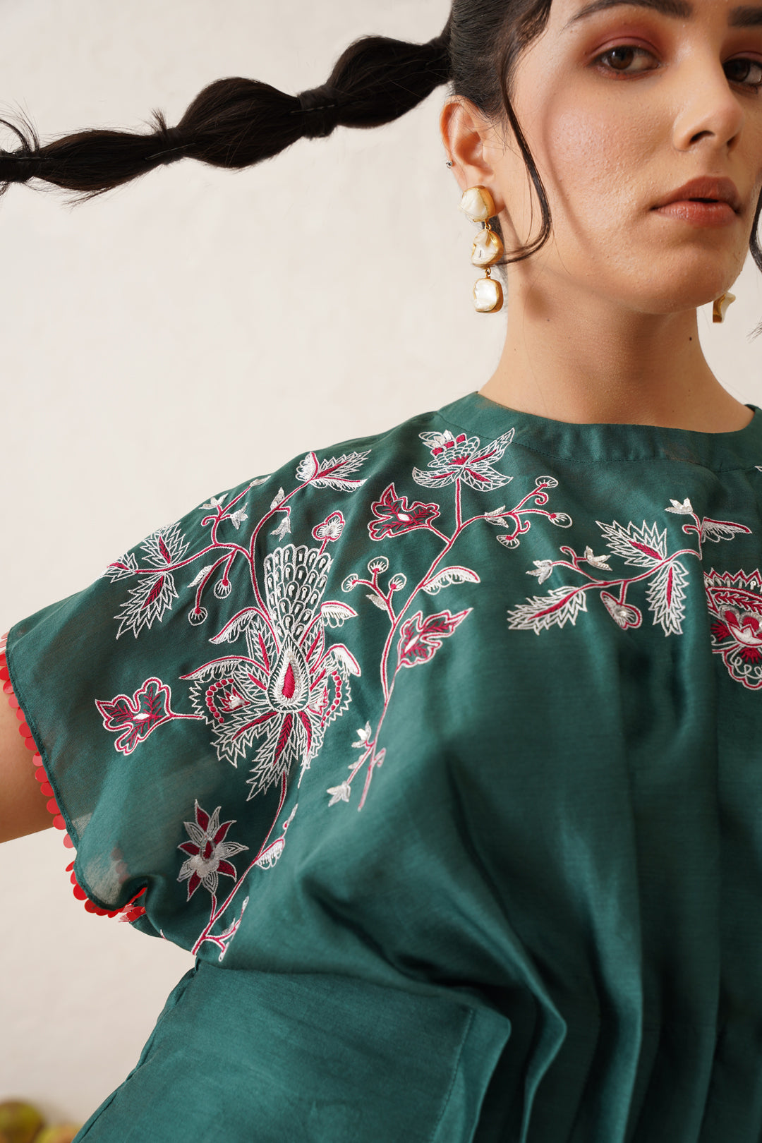 Hand Embroidered Chanderi Co-ord Set