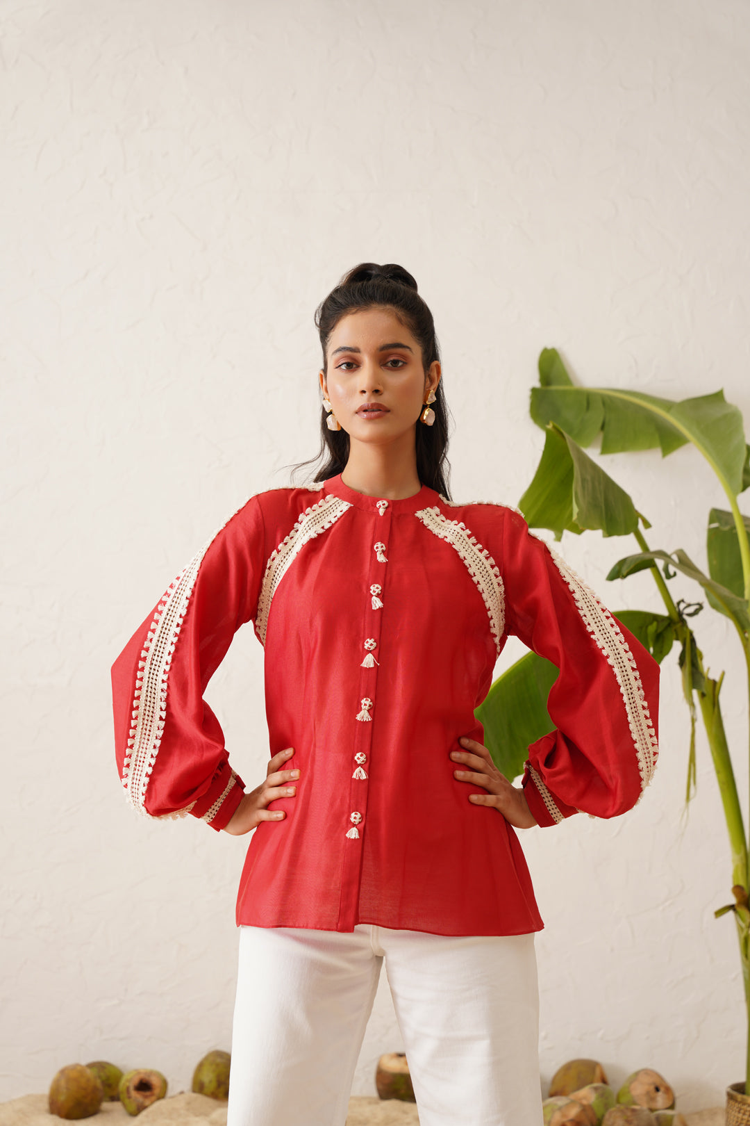 Laced statement sleeve shirt