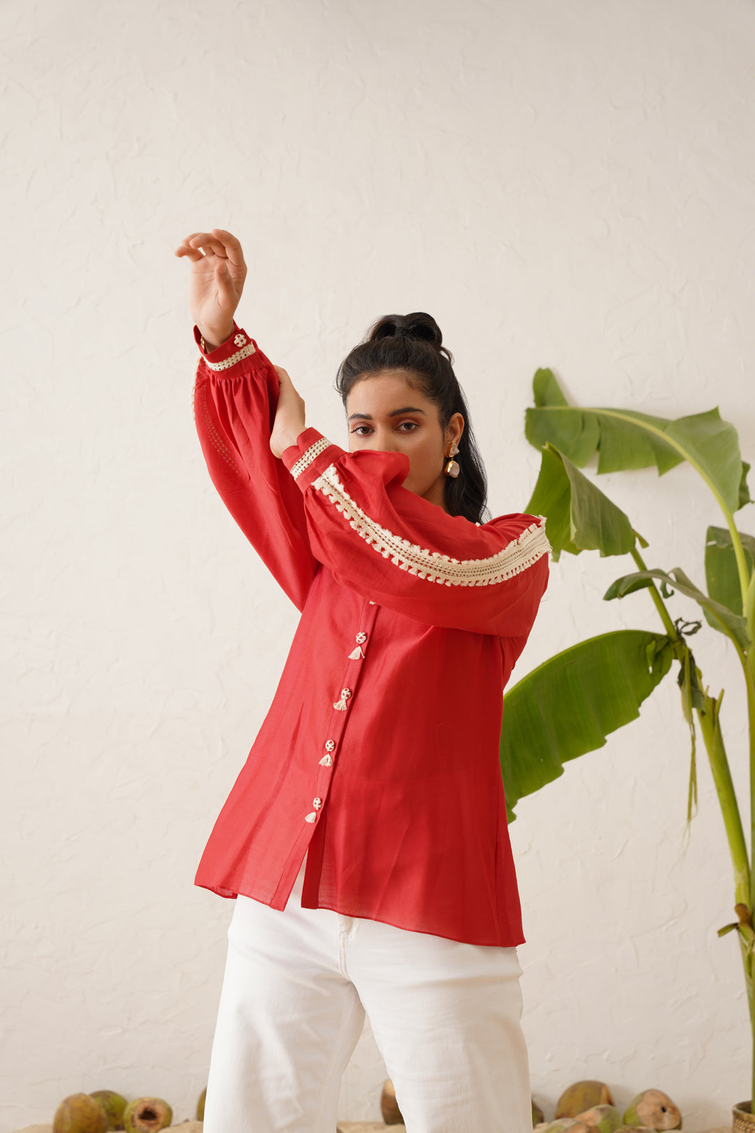 Laced statement sleeve shirt