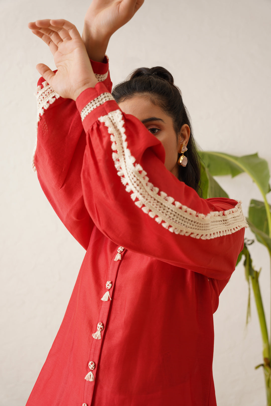 Laced statement sleeve shirt