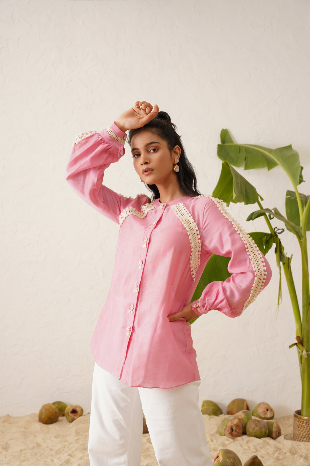 Laced statement sleeve shirt