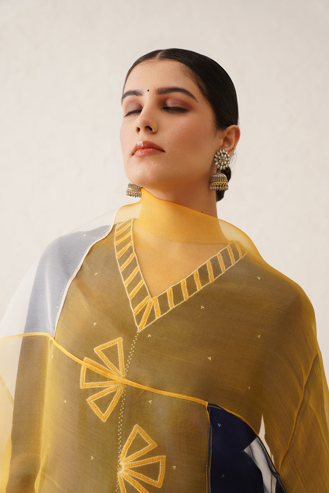 Contrasting Embroidered with Pleated Pants Kurta Set