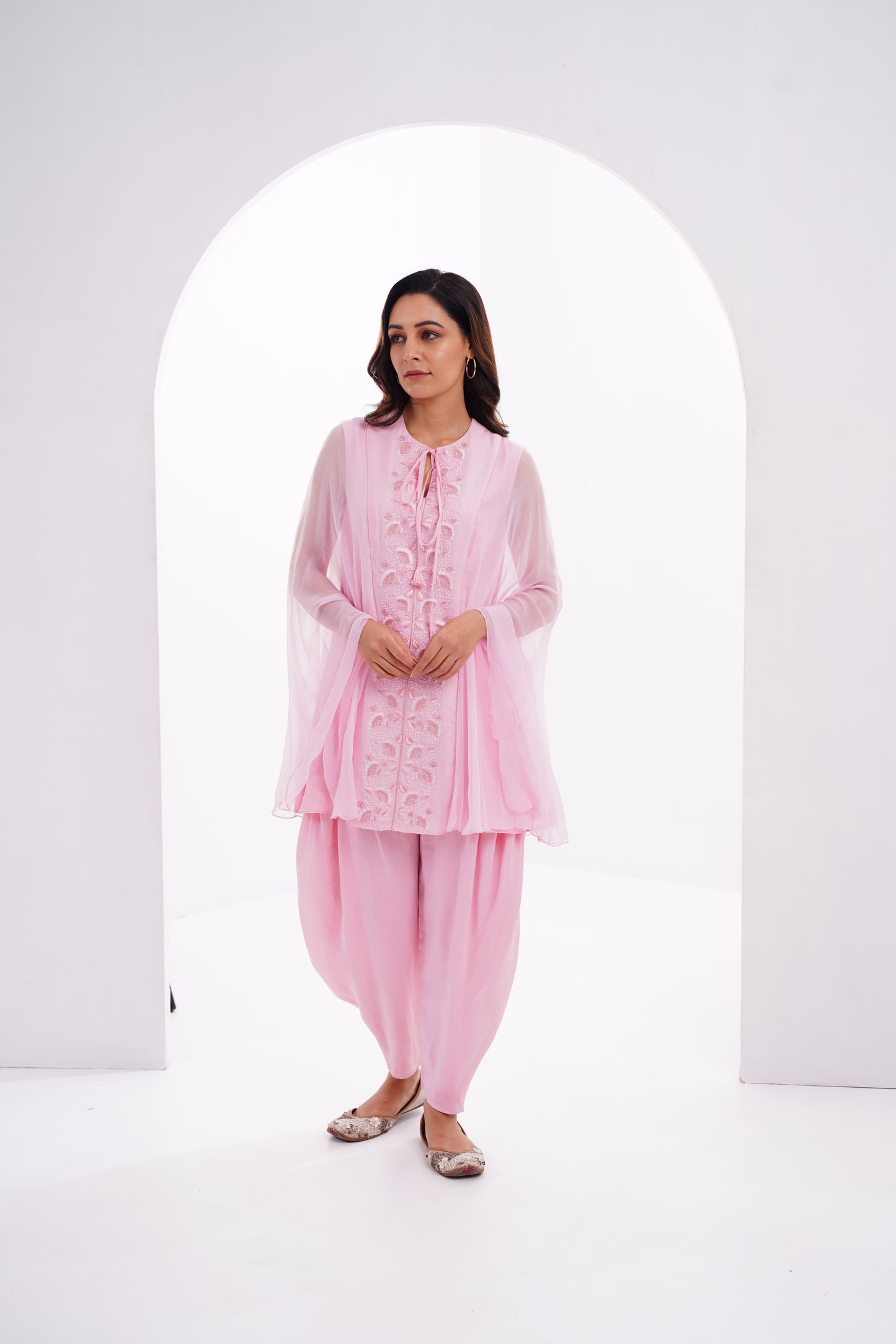 Pink Embroidered Fusion Set