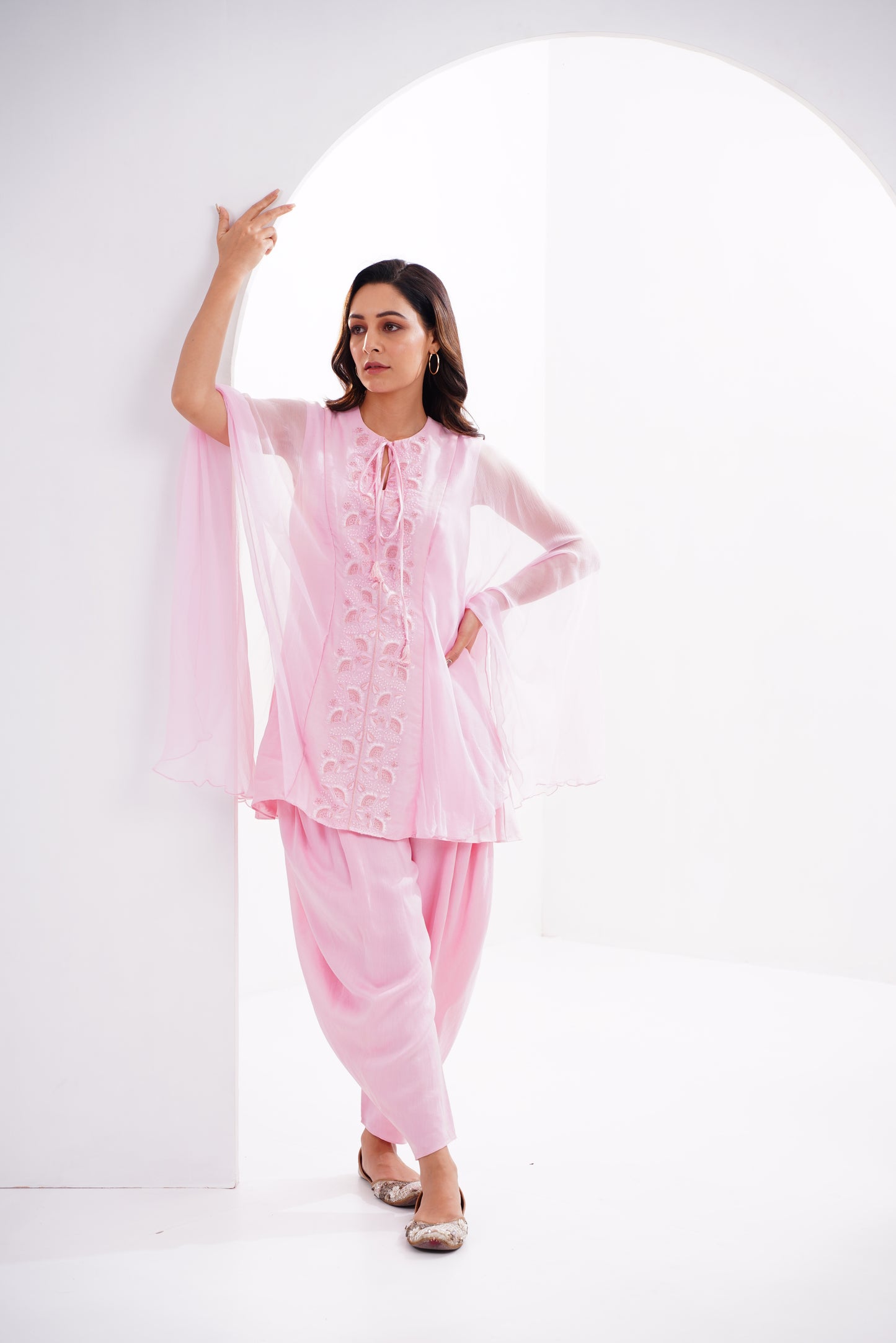 Pink Embroidered Fusion Set