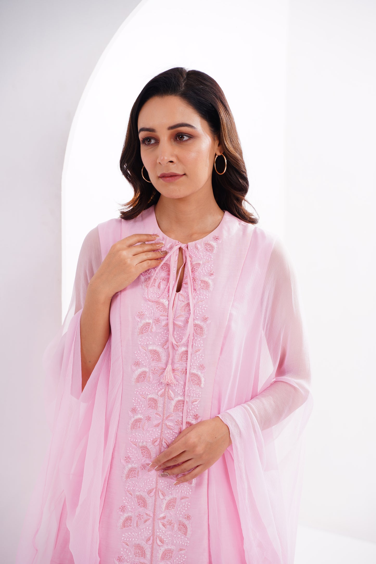 Pink Embroidered Fusion Set