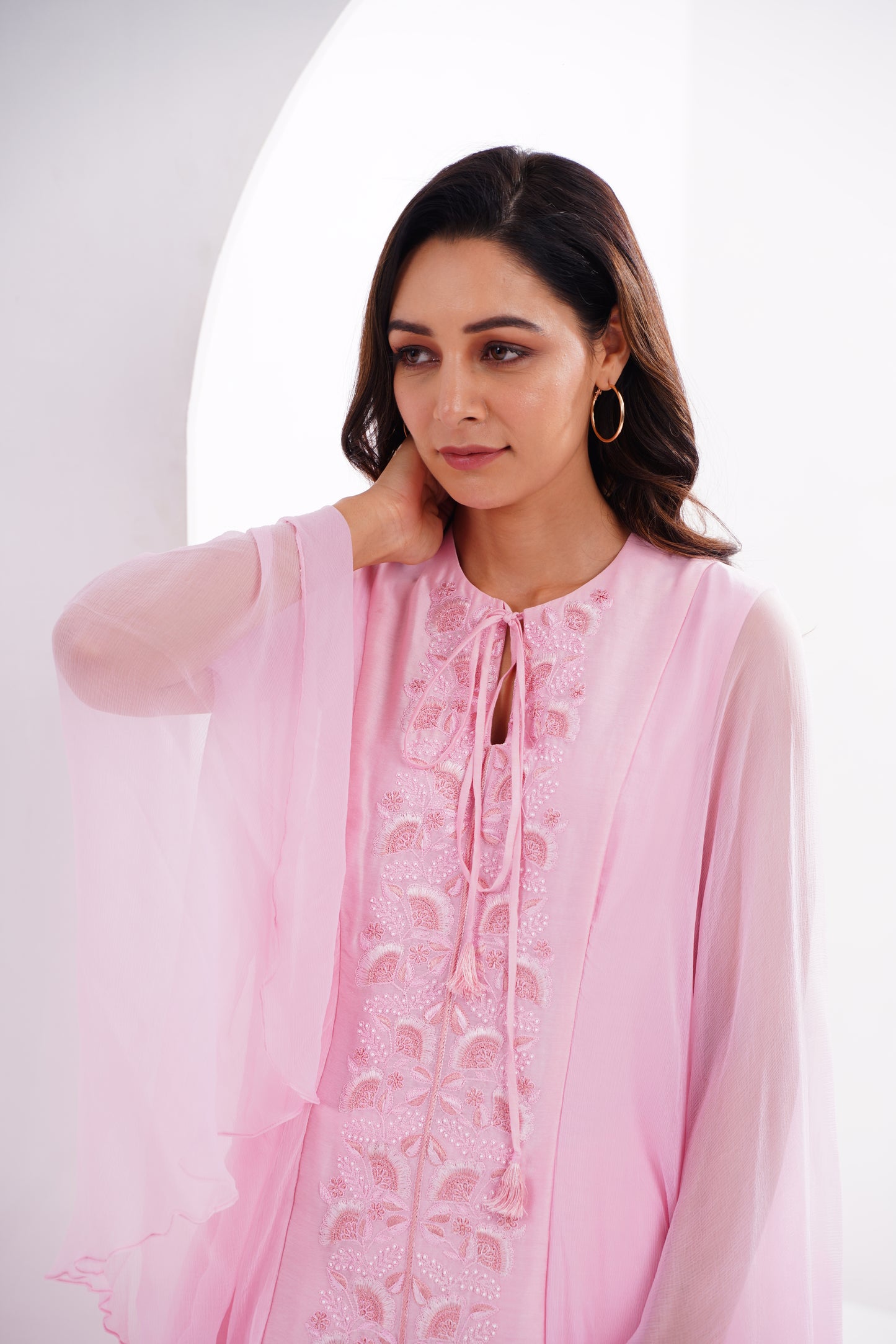Pink Embroidered Fusion Set