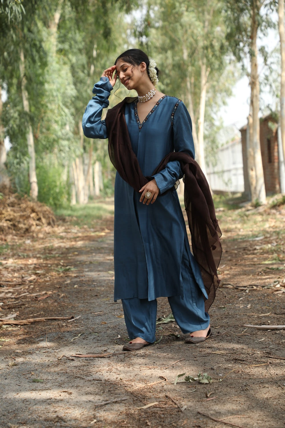 Peacock Blue Embroidered Kurta Set