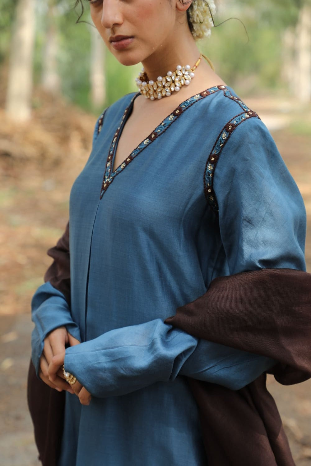 Peacock Blue Embroidered Kurta Set