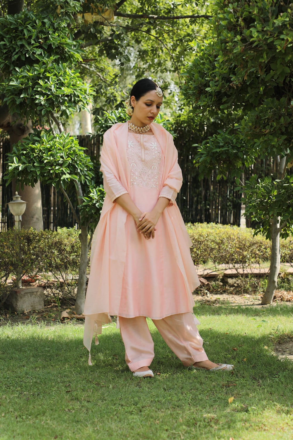 Lotus Flower Embroidered Kurta Set