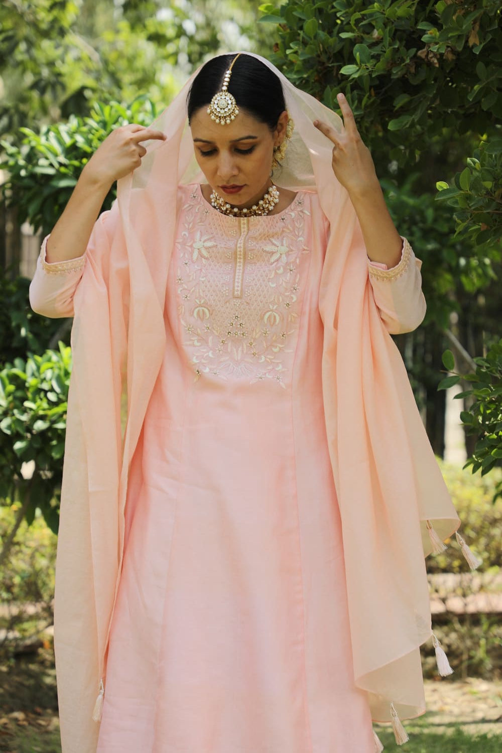 Lotus Flower Embroidered Kurta Set