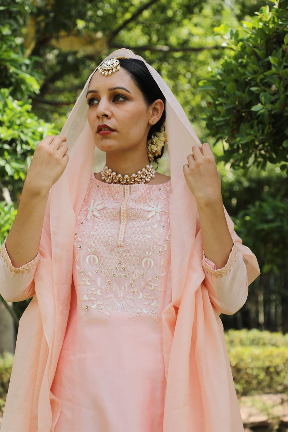 Lotus Flower Embroidered Kurta Set