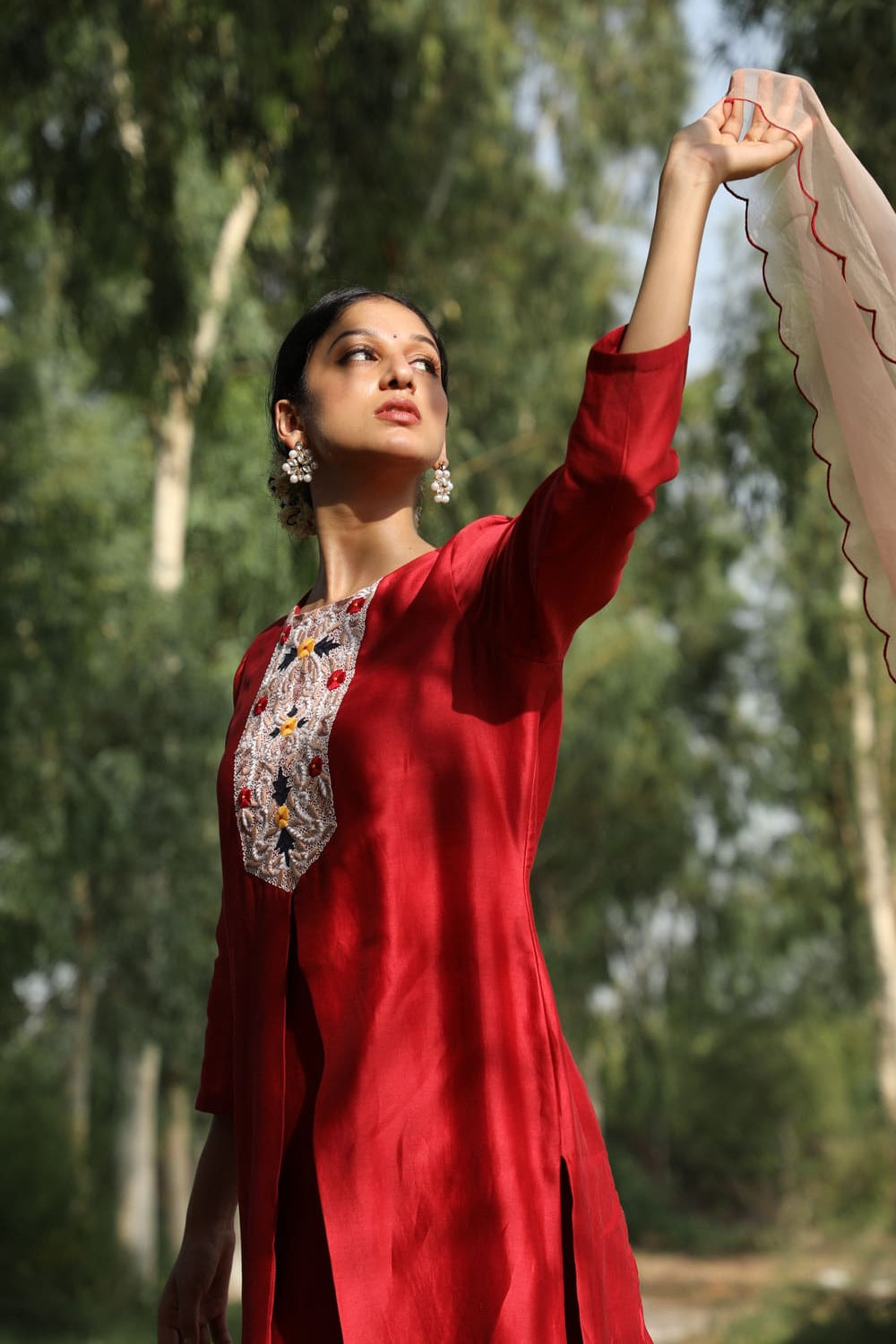 Double Layer Hand Embroidered Kurta Set