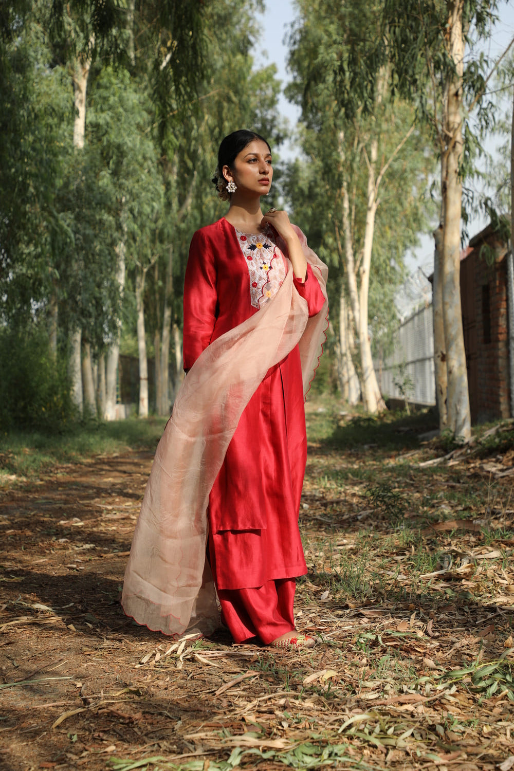 Double Layer Hand Embroidered Kurta Set