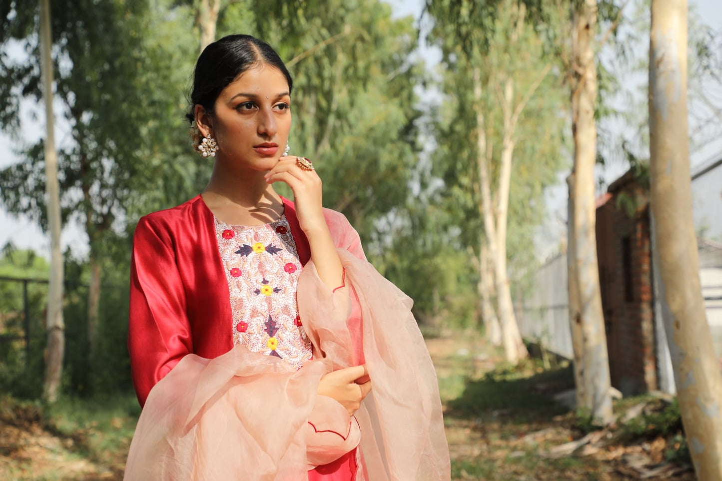 Double Layer Hand Embroidered Kurta Set