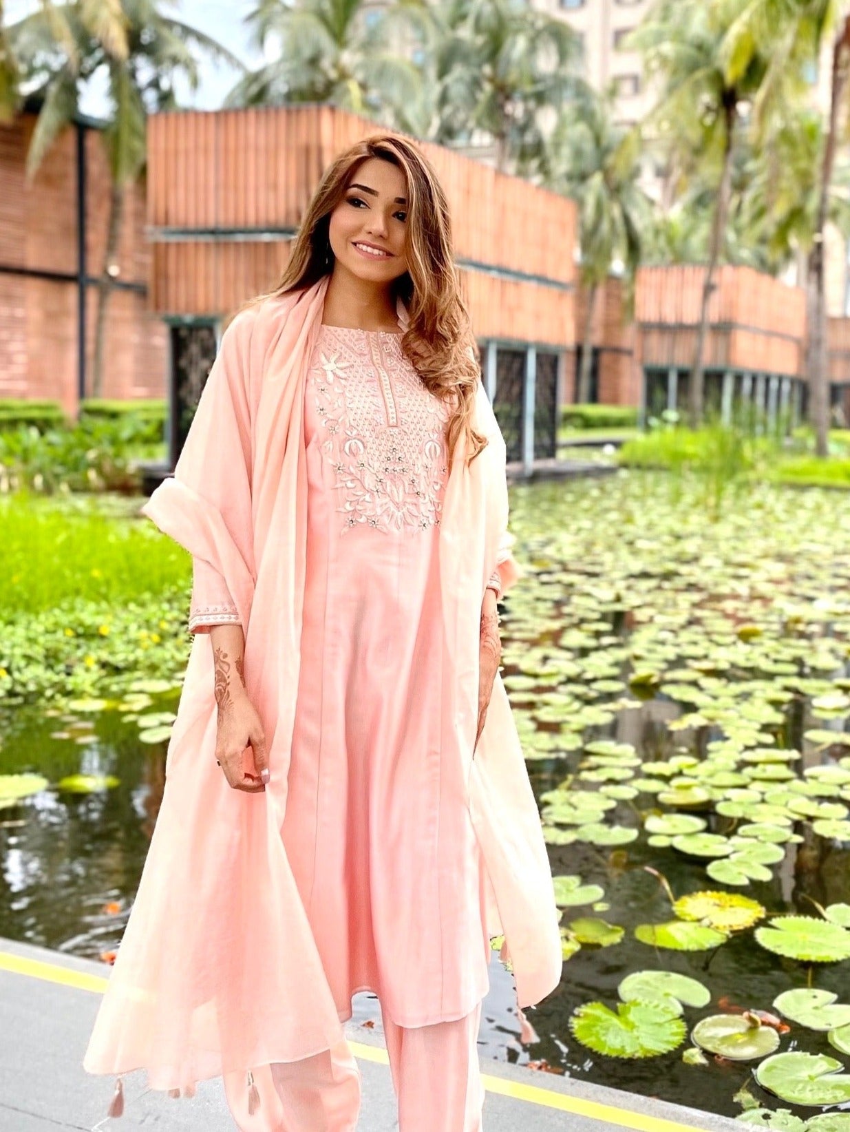 Lotus Flower Embroidered Kurta Set