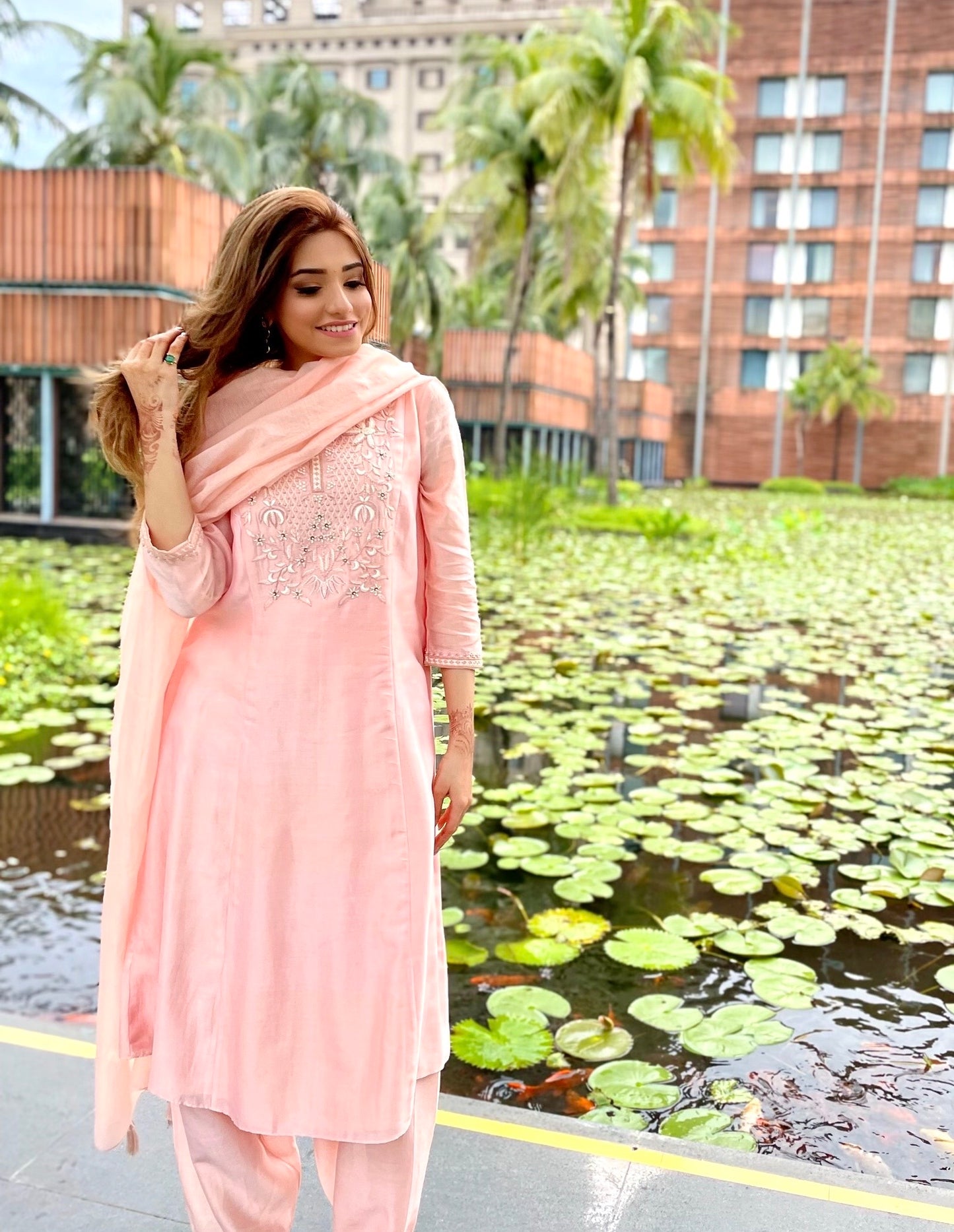 Lotus Flower Embroidered Kurta Set