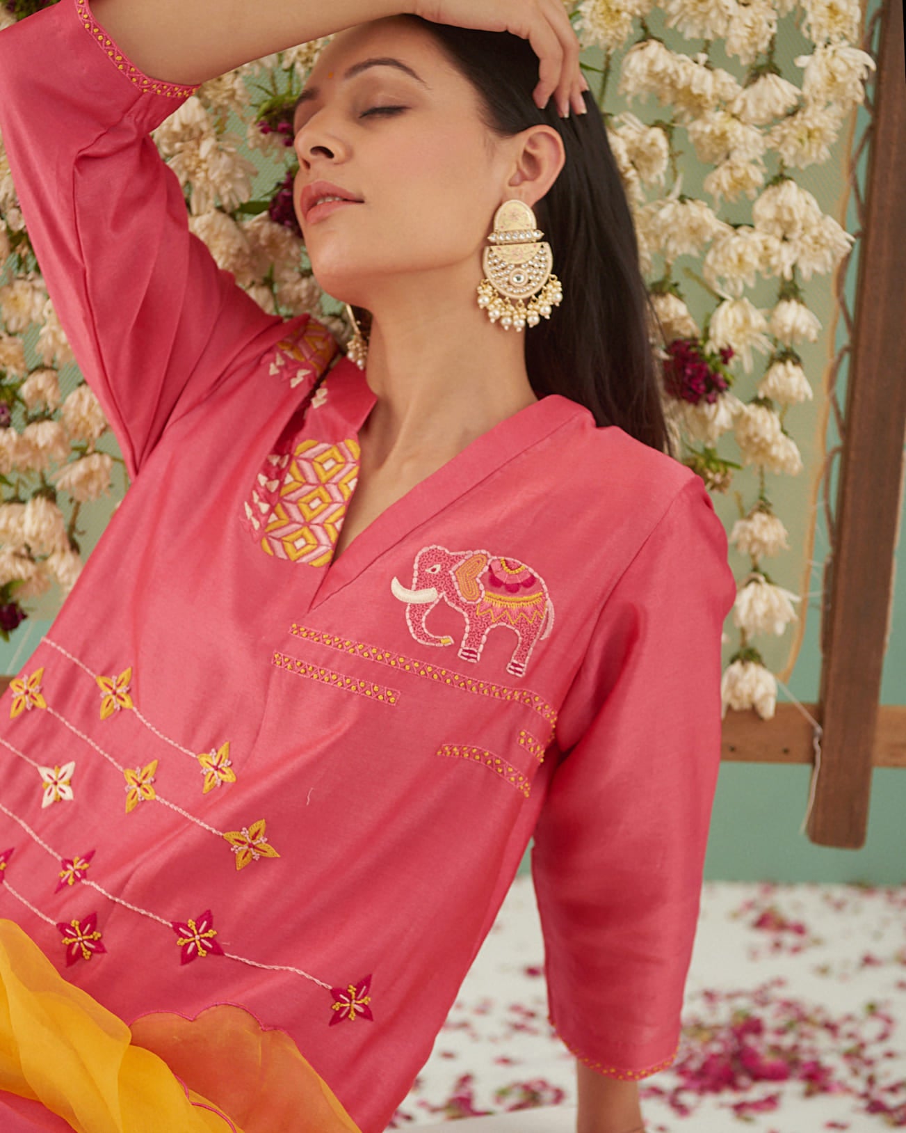 Half Collar V Neck Embroidered Kurta Set