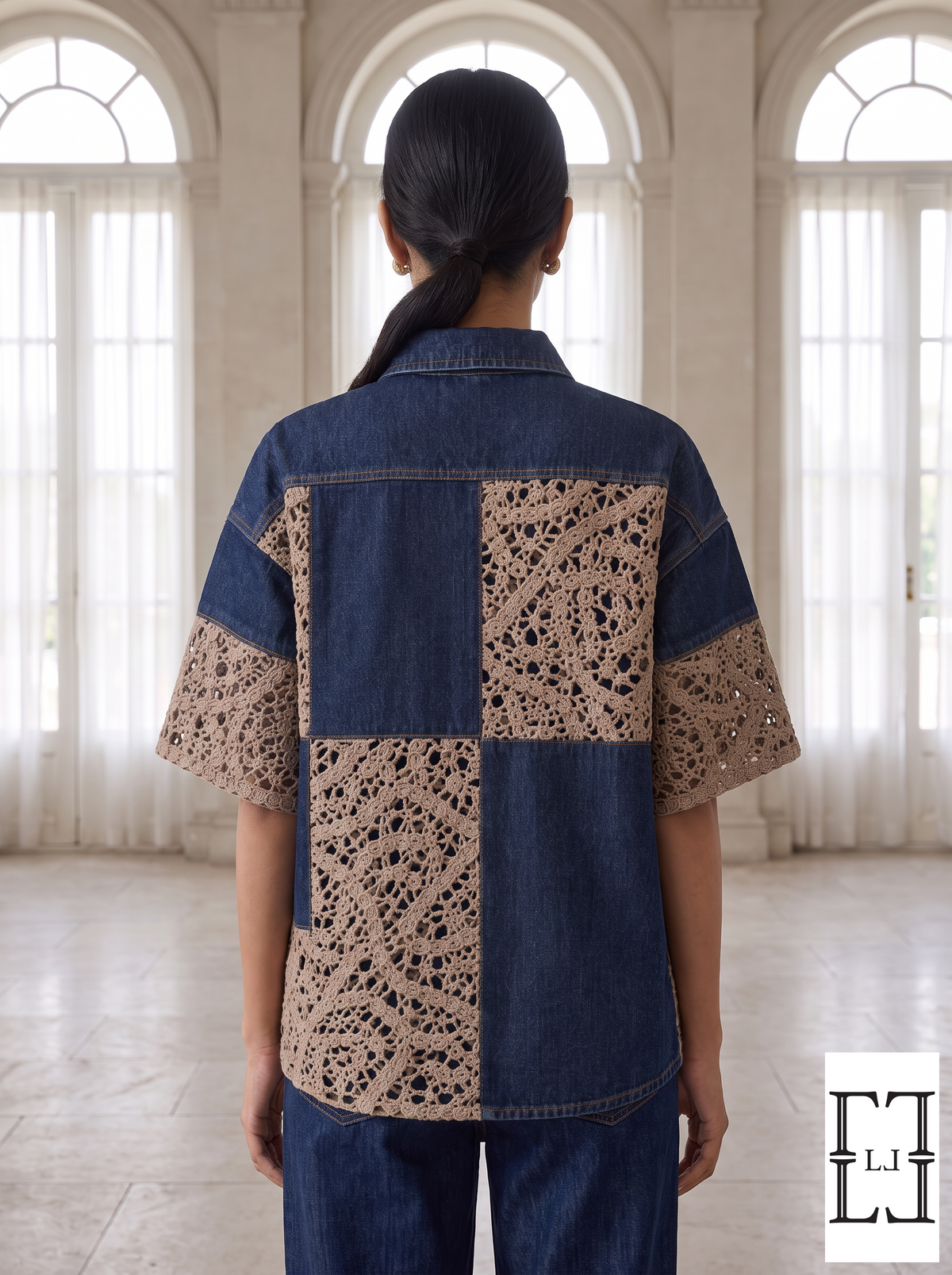 Crochet Contrast Denim Shirt