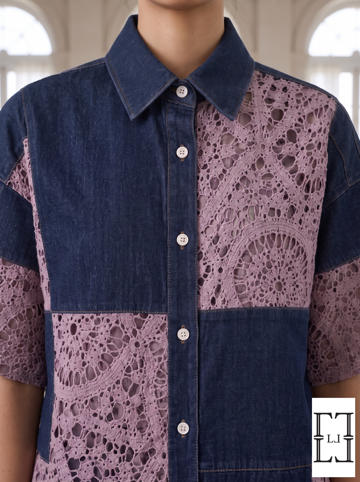 Crochet Contrast Denim Shirt