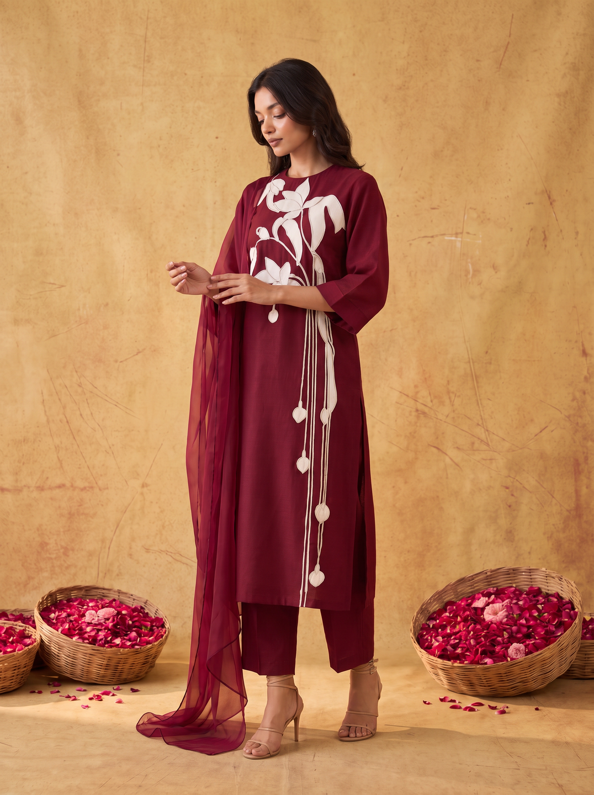 Ivory Petals Embroidered Suit Set