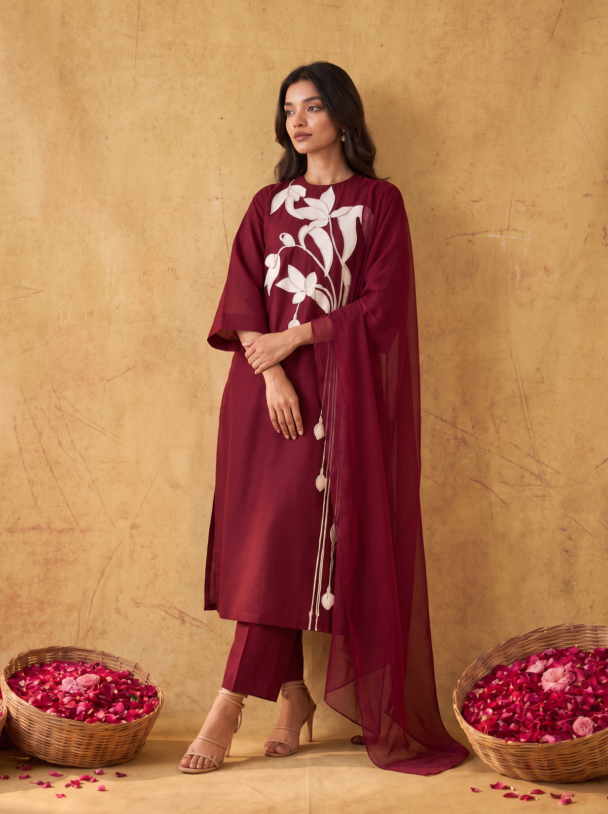 Ivory Petals Embroidered Suit Set
