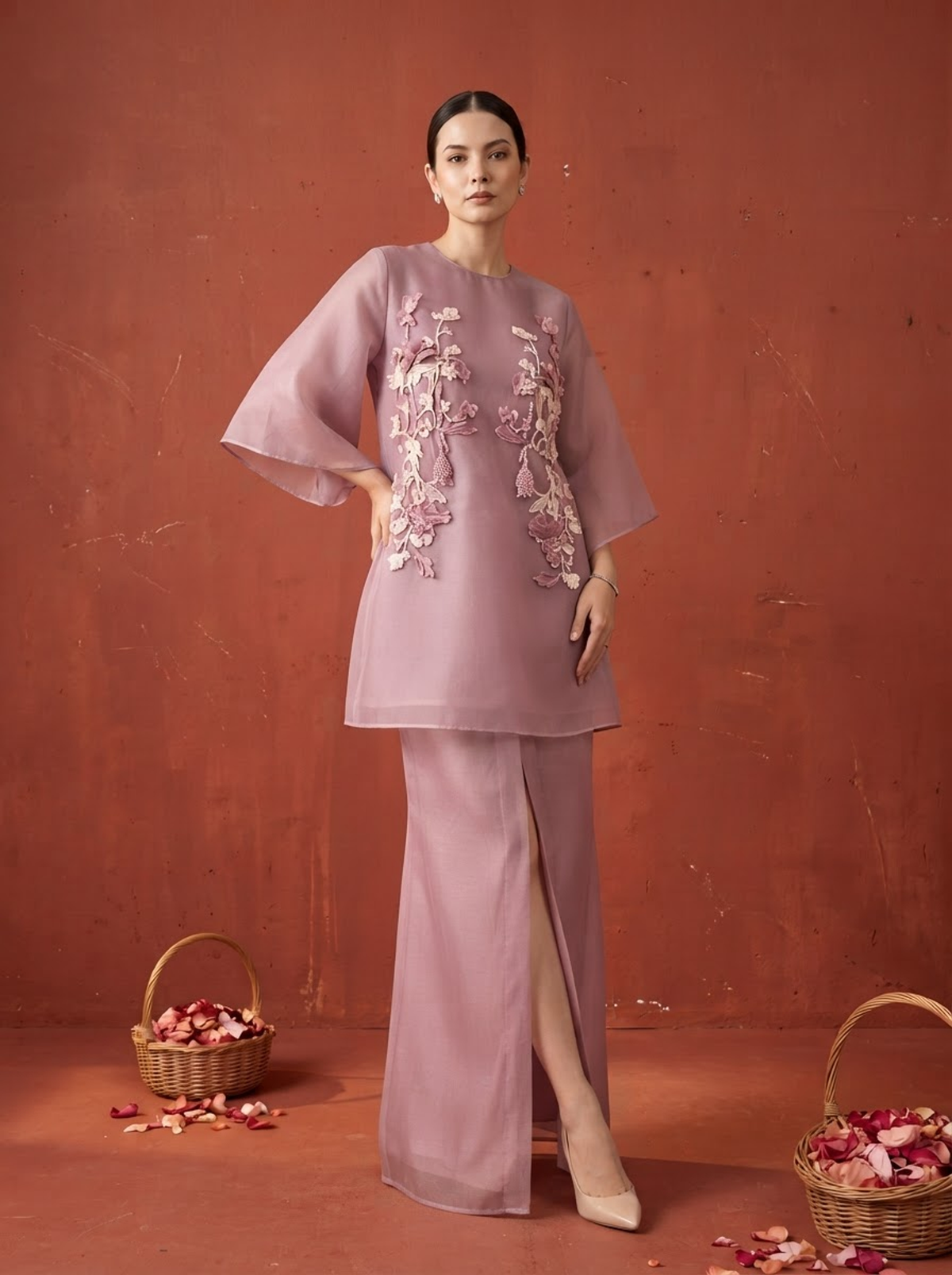 Rosewood Bloom Embroidered Co-ord Set