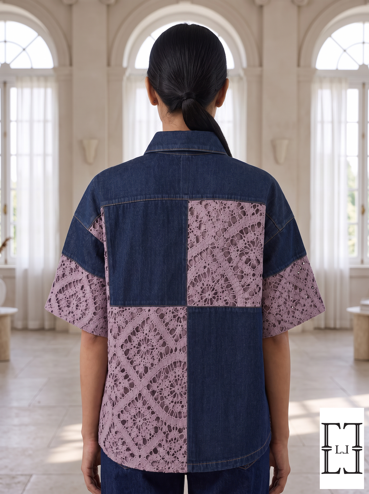 Crochet Contrast Denim Shirt