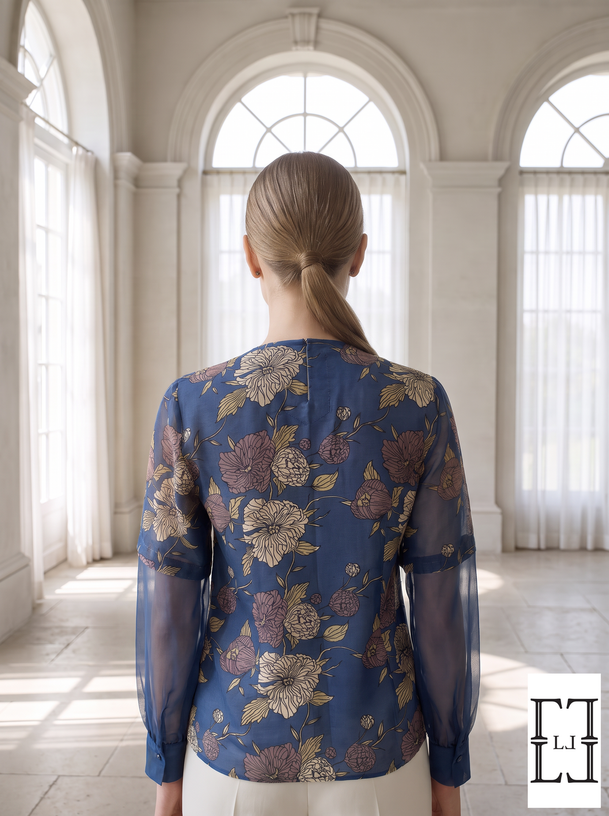 Midnight Bloom Pleated Organza Top