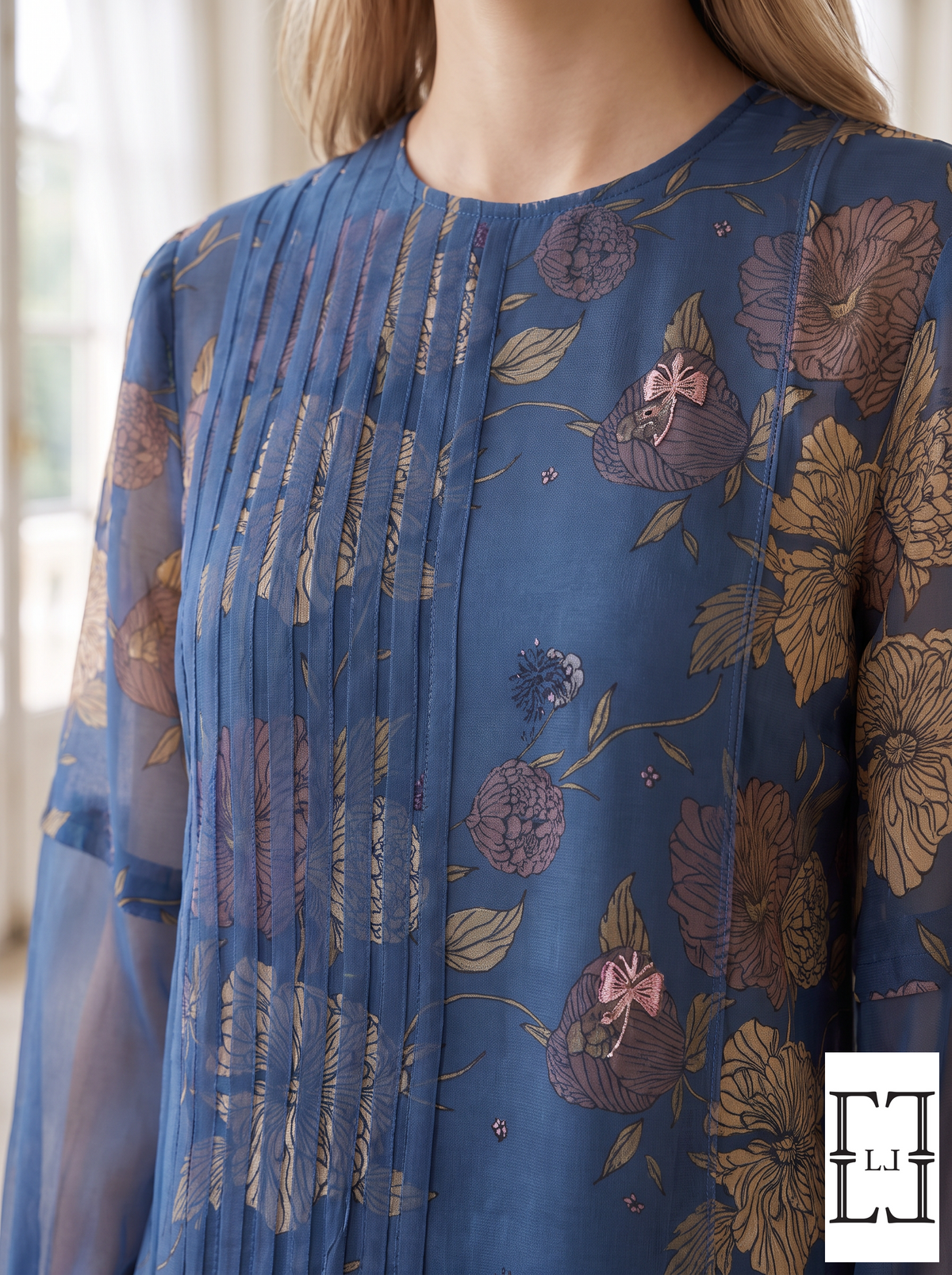 Midnight Bloom Pleated Organza Top