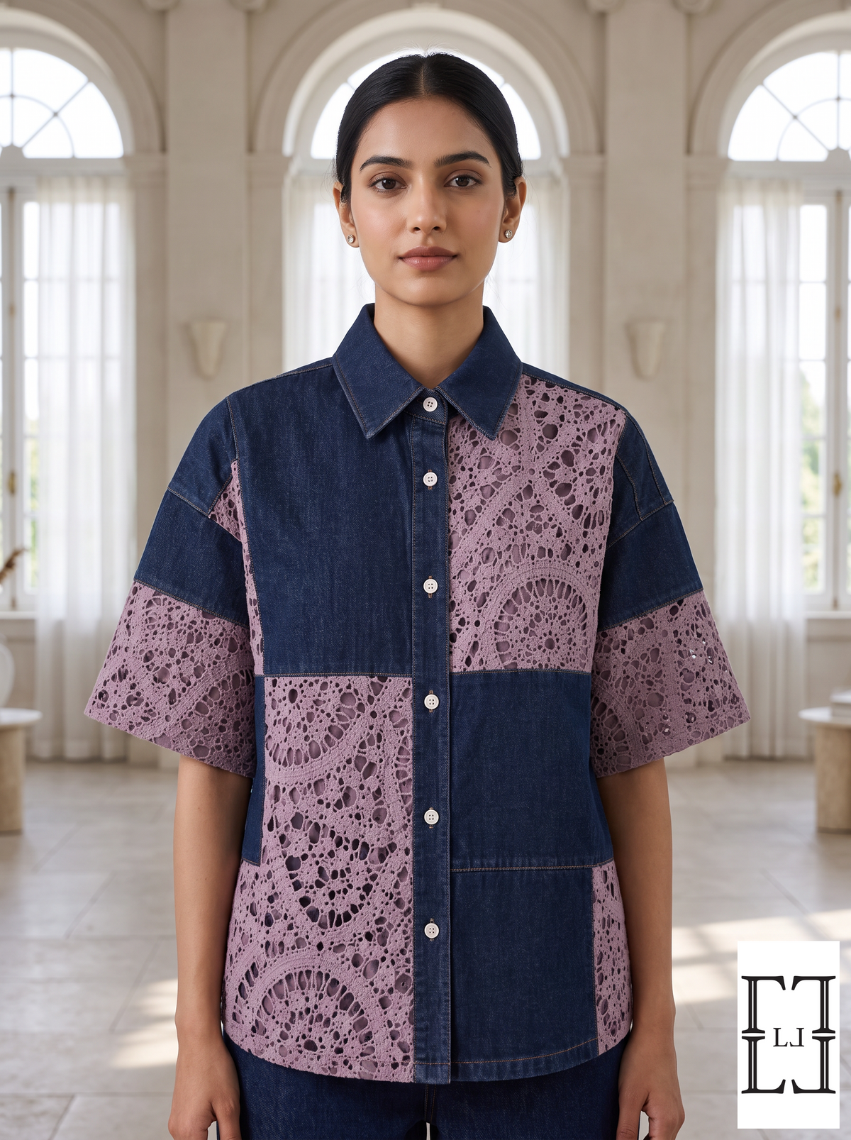 Crochet Contrast Denim Shirt