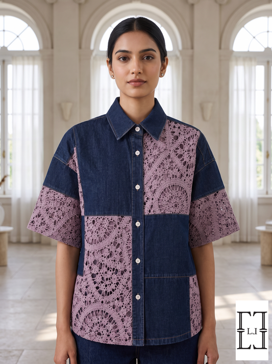 Crochet Contrast Denim Shirt