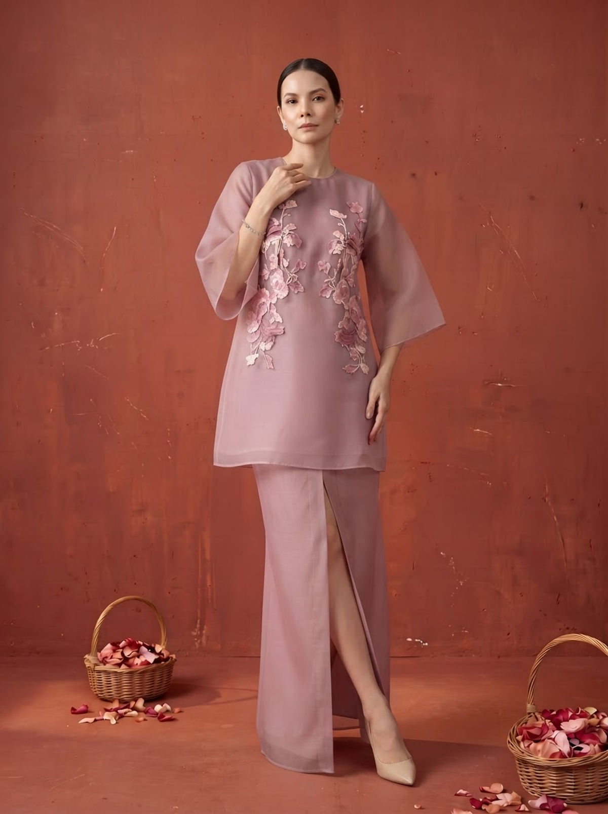 Rosewood Bloom Embroidered Co-ord Set