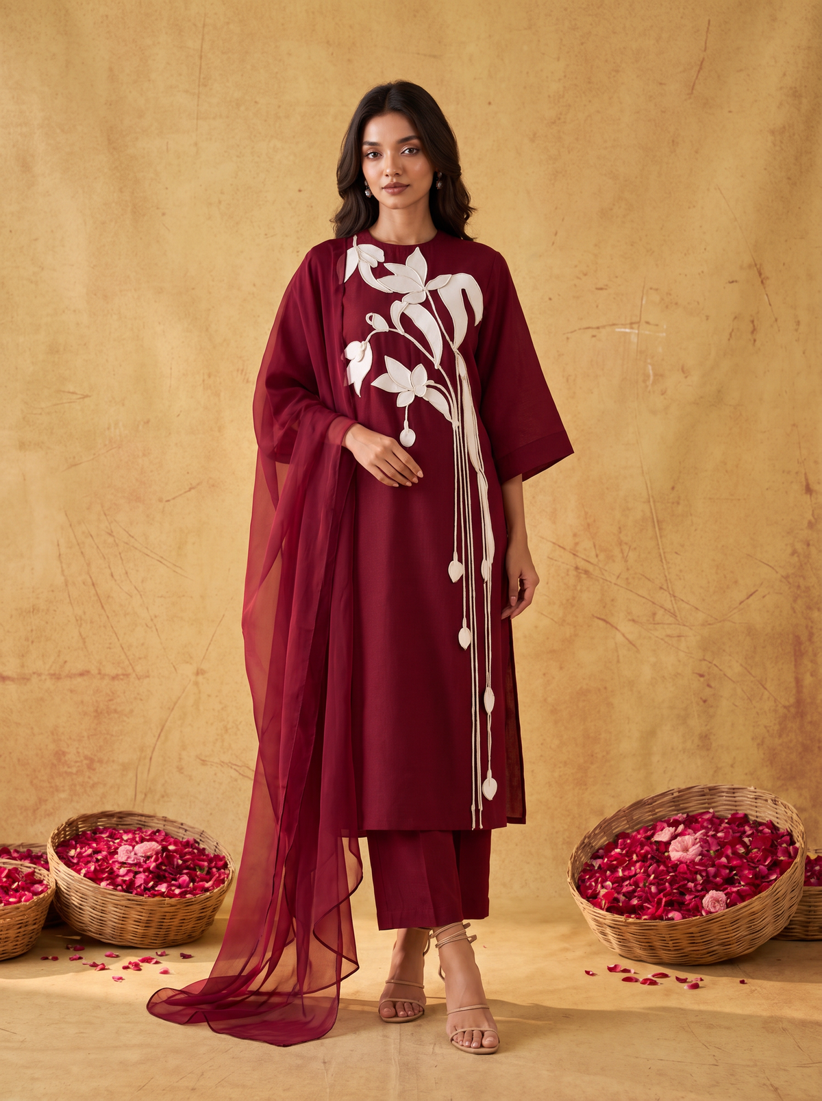 Ivory Petals Embroidered Suit Set