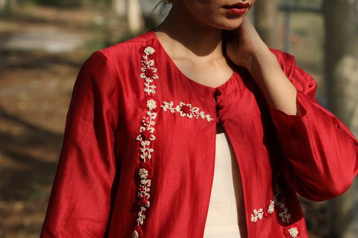 Asymmetrical Hi-Low Hem Embroidered Jacket Set