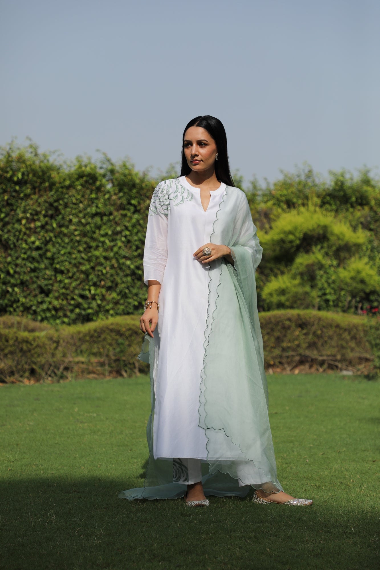 Rose Mint Embroidery Kurta Set