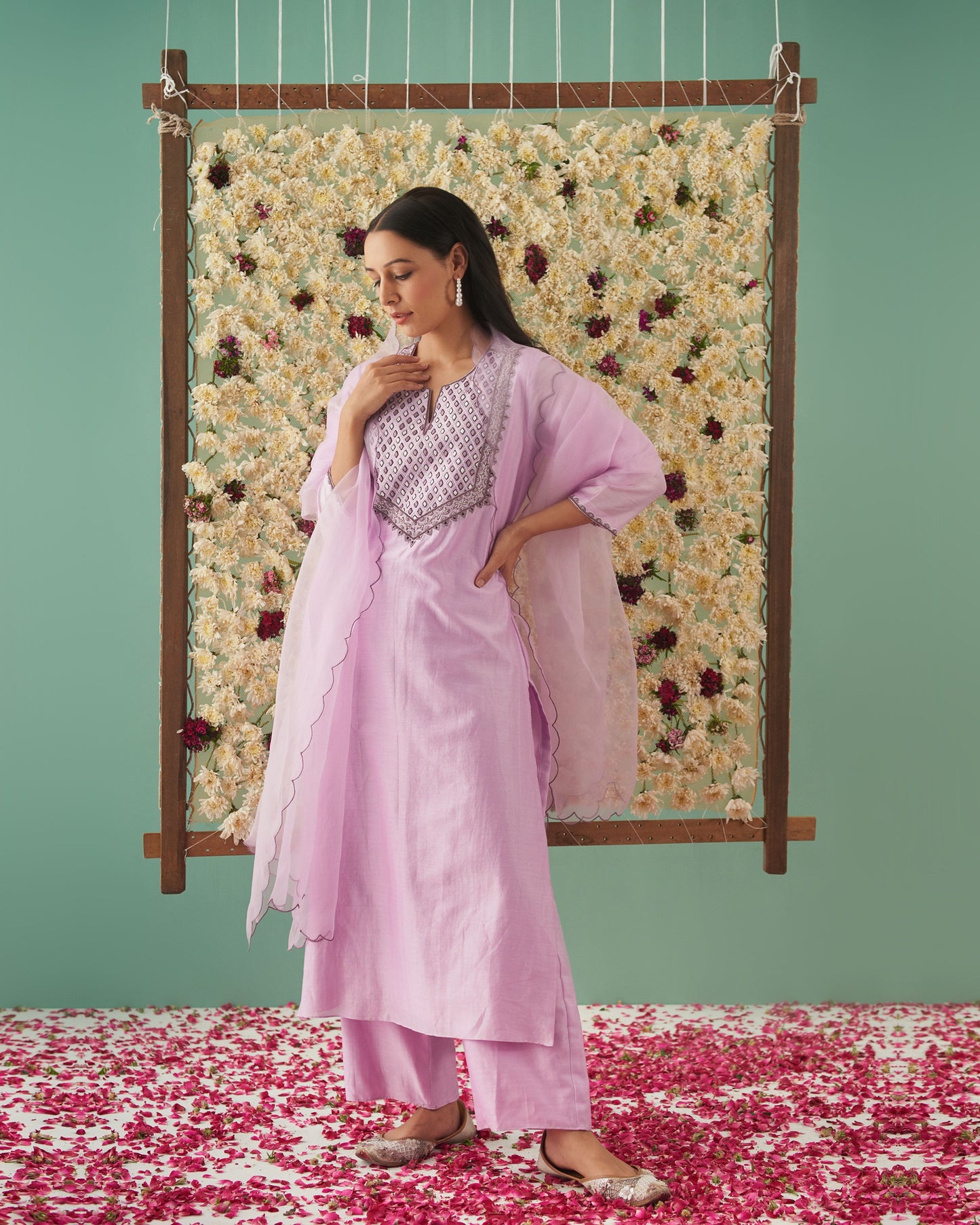 Silk Chanderi Yoke Kurta Set