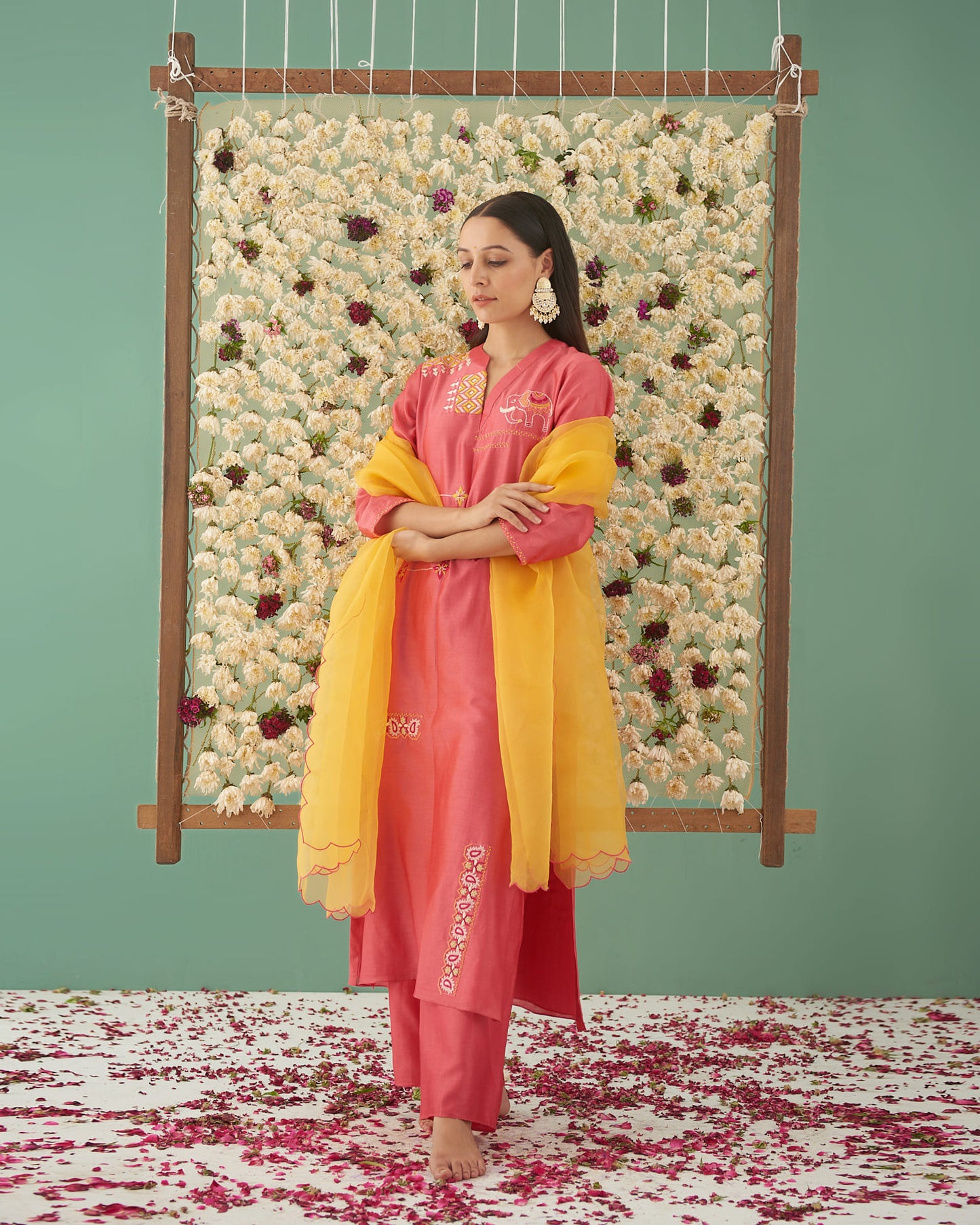 Half Collar V Neck Embroidered Kurta Set